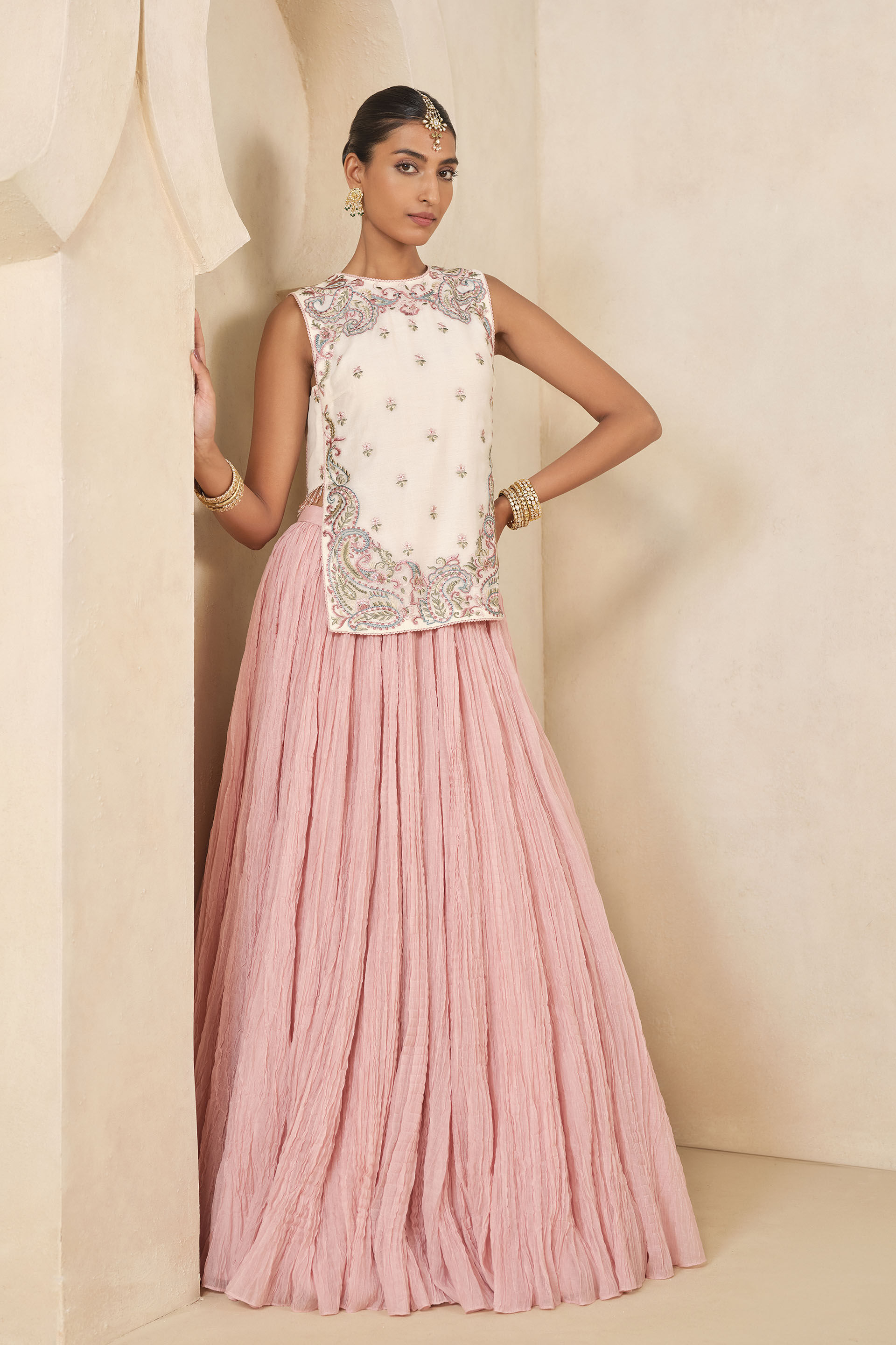Fariha Embroidered Mul Skirt Set - Pink, Pink, image 3